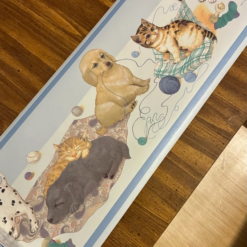 Lot 4 Warner Co. Vtg. Wallpaper Border Rolls Cats & Puppy Baby Nursery Kids Room